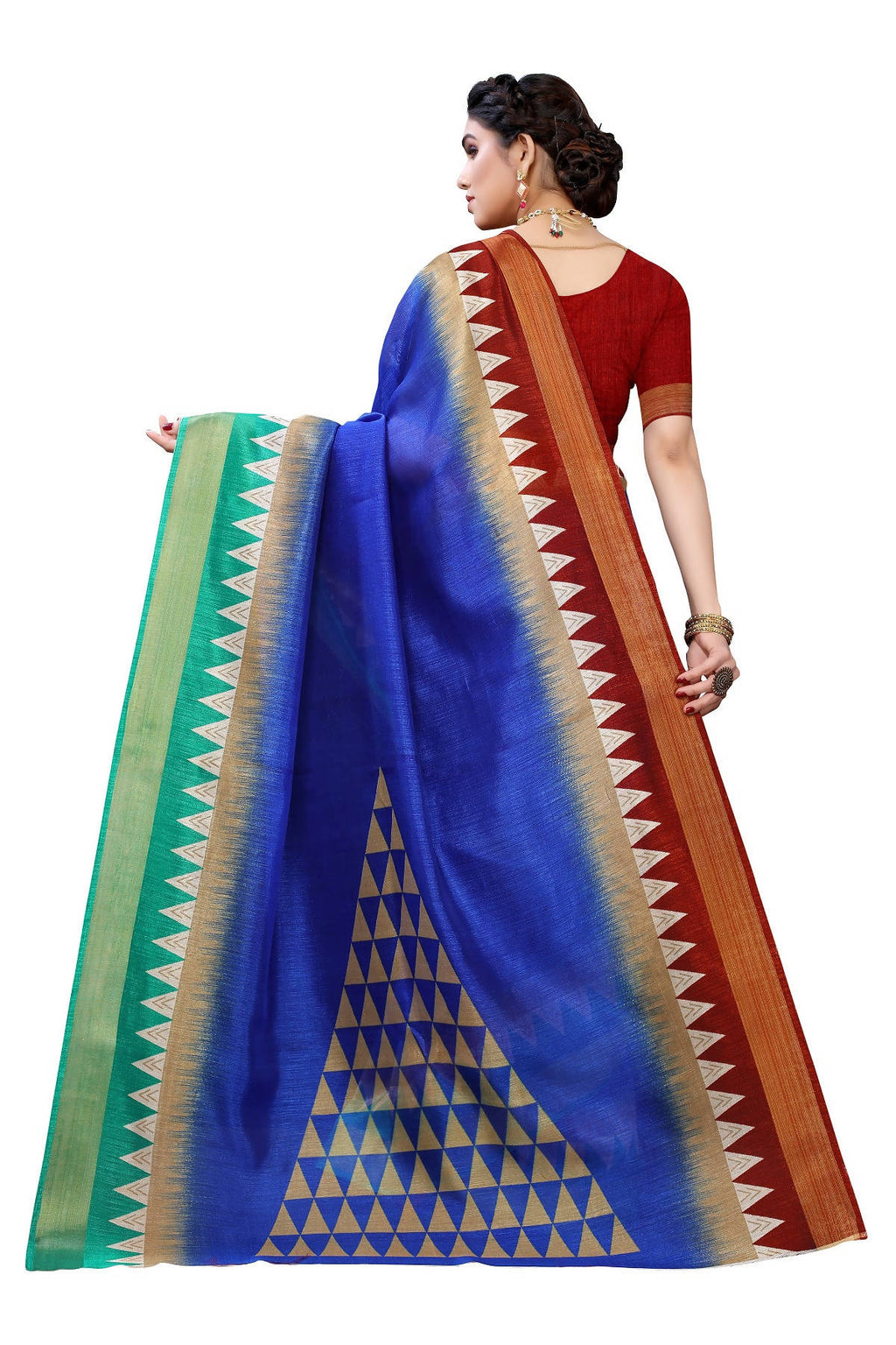 Vamika Blue & Brown Linen Jari Border Saree (GUNJAN BLUE) | Grab2Buy