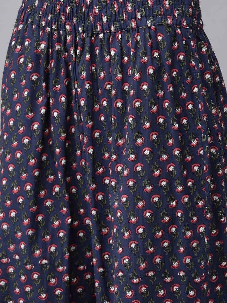 Yufta Women Navy Blue & Pink Ethnic Motifs Printed Pure Cotton Kurta with Trouser | Grab2Buy