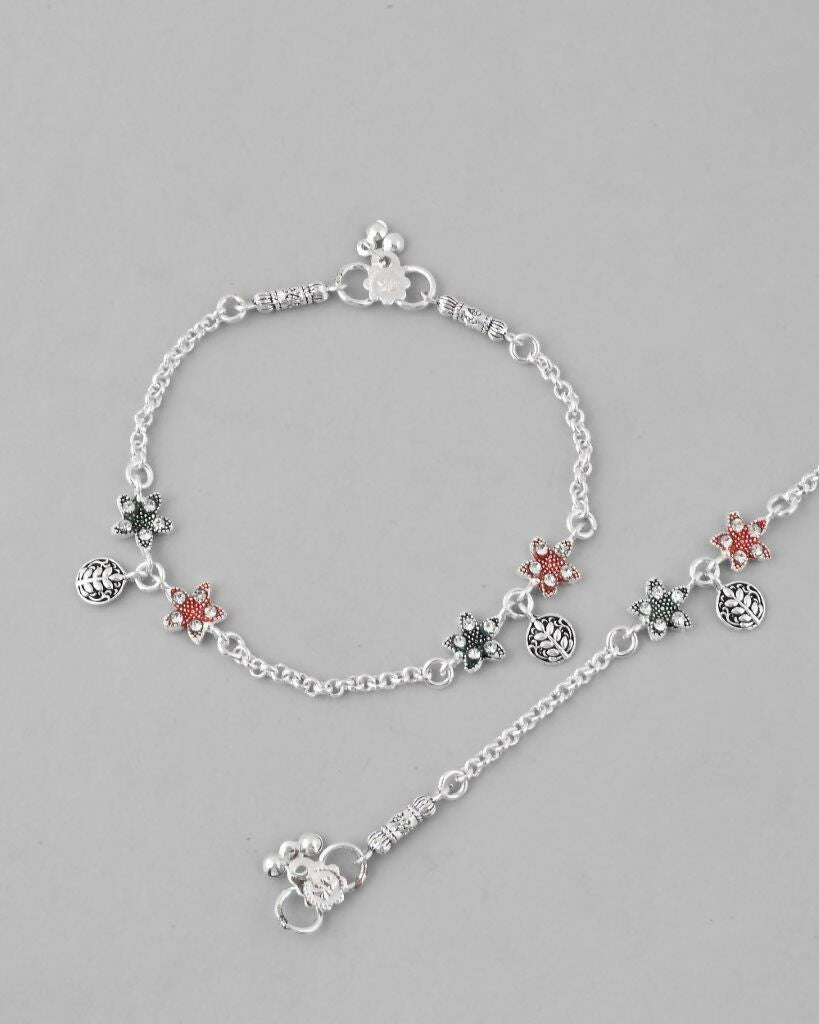 VOJ Set of 2 Traditional Flower Shaped Designer Anklet | Grab2Buy