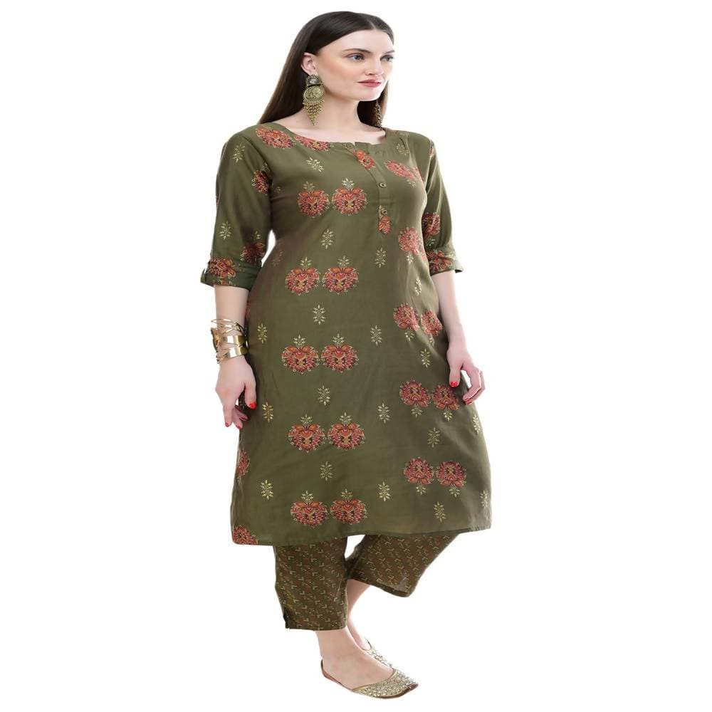Lagi Women's Green Printed Straight Kurta & Pant (MC38A) | Grab2Buy