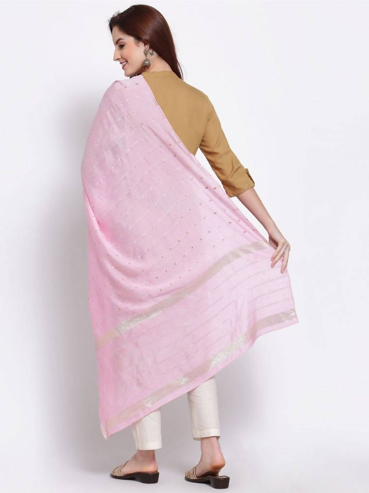 Myshka Women's Pink Cotton Silk Printed Casual Dupatta | Grab2Buy