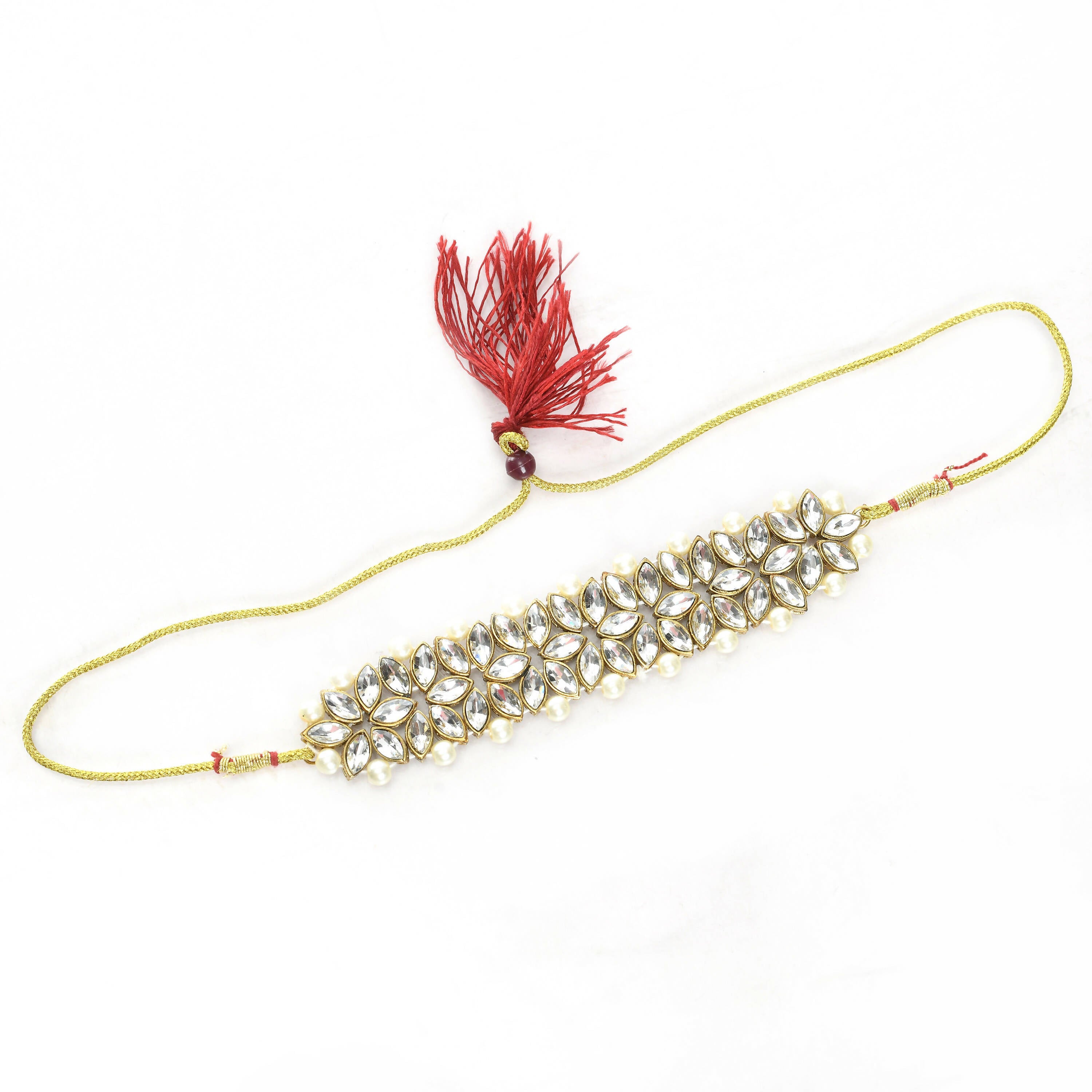 Mominos Fashion Johar Kamal Gold-Polished Brass Finish Kundan/Pearls Choker For Women (White) | Grab2Buy