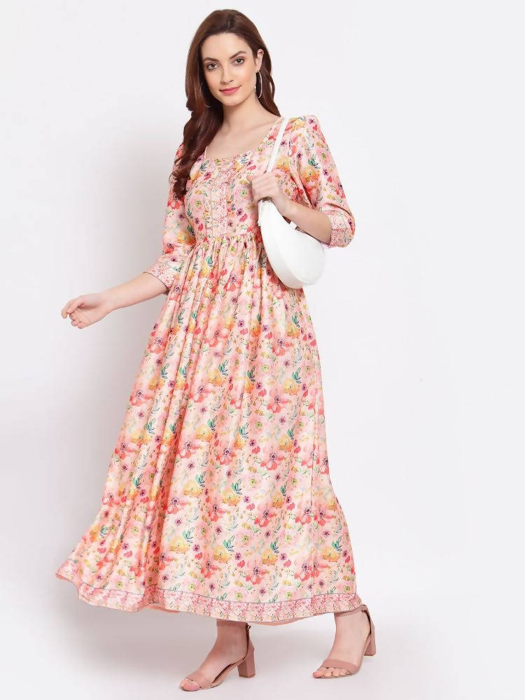 Myshka Women's Multi Printed Cotton Blend 3/4 Sleeve Squre Casual Dress | Grab2Buy