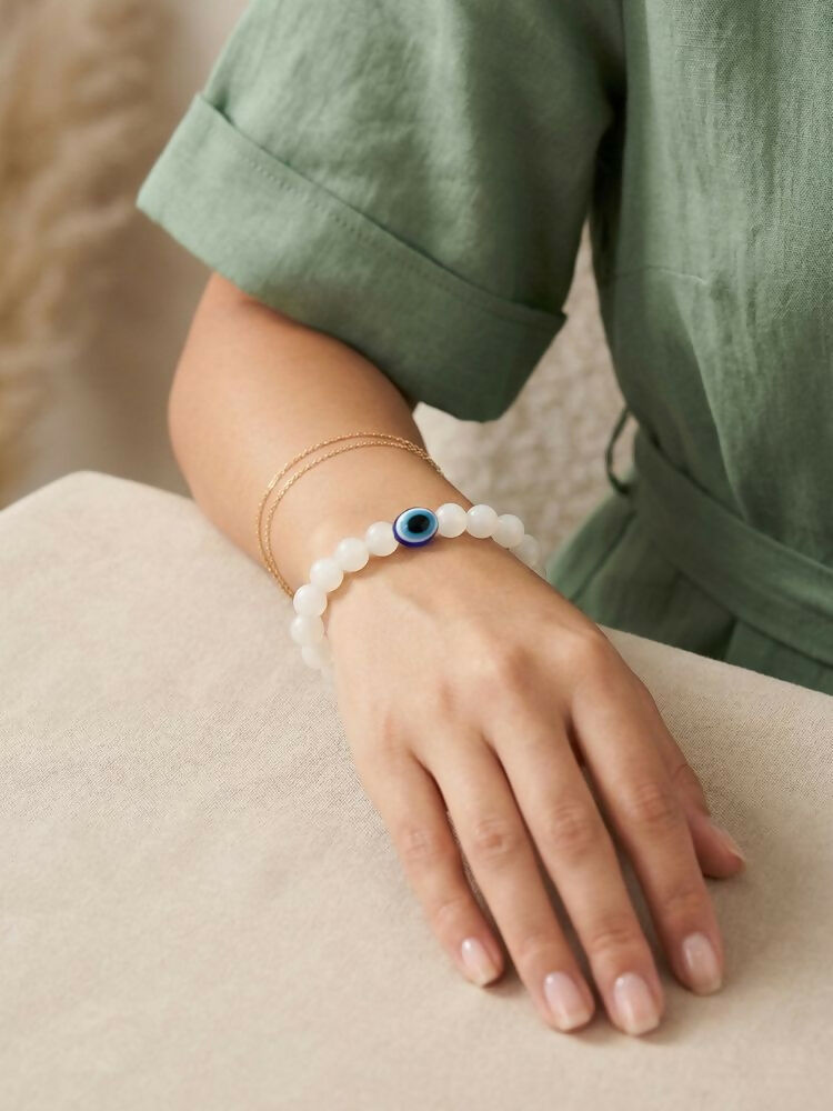 NVR White Crystal Evil Eye Bracelet for Men & Women | Grab2Buy