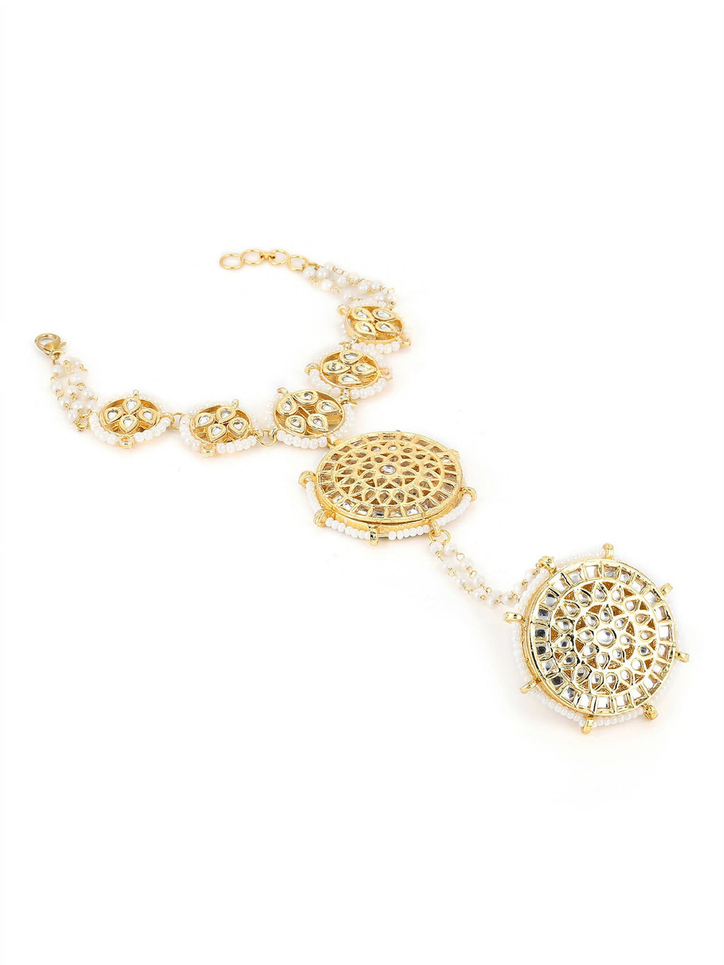 Women's Gold-Toned White Brass Kundan Gold-Polished Charm Bracelet - Ruby Raang | Grab2Buy