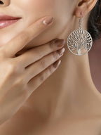 NVR Women's Silver-Toned Circular Shape German Silver Oxidised Drop Earrings | Grab2Buy