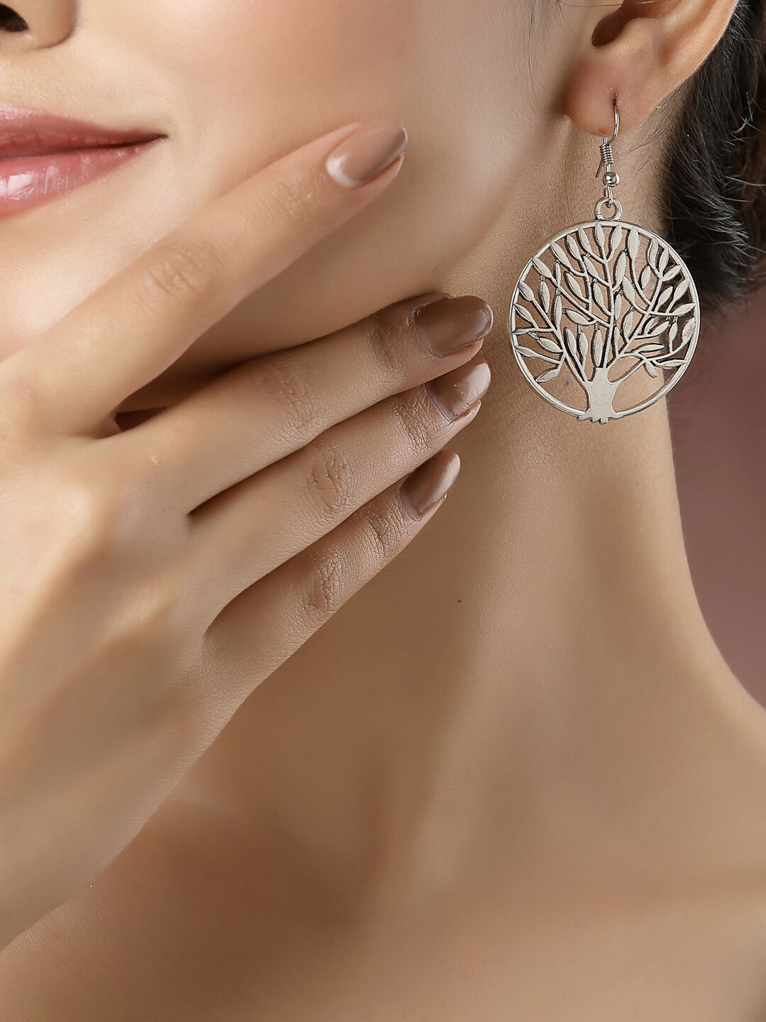 NVR Women's Silver-Toned Circular Shape German Silver Oxidised Drop Earrings | Grab2Buy
