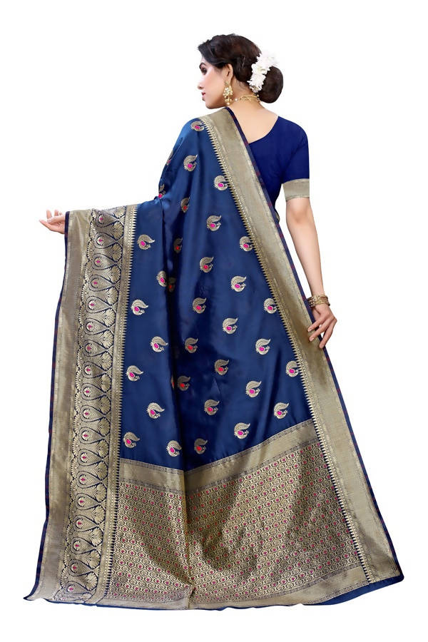Vamika Banarasi Jacquard Weaving Blue Saree (Siri Blue) | Grab2Buy