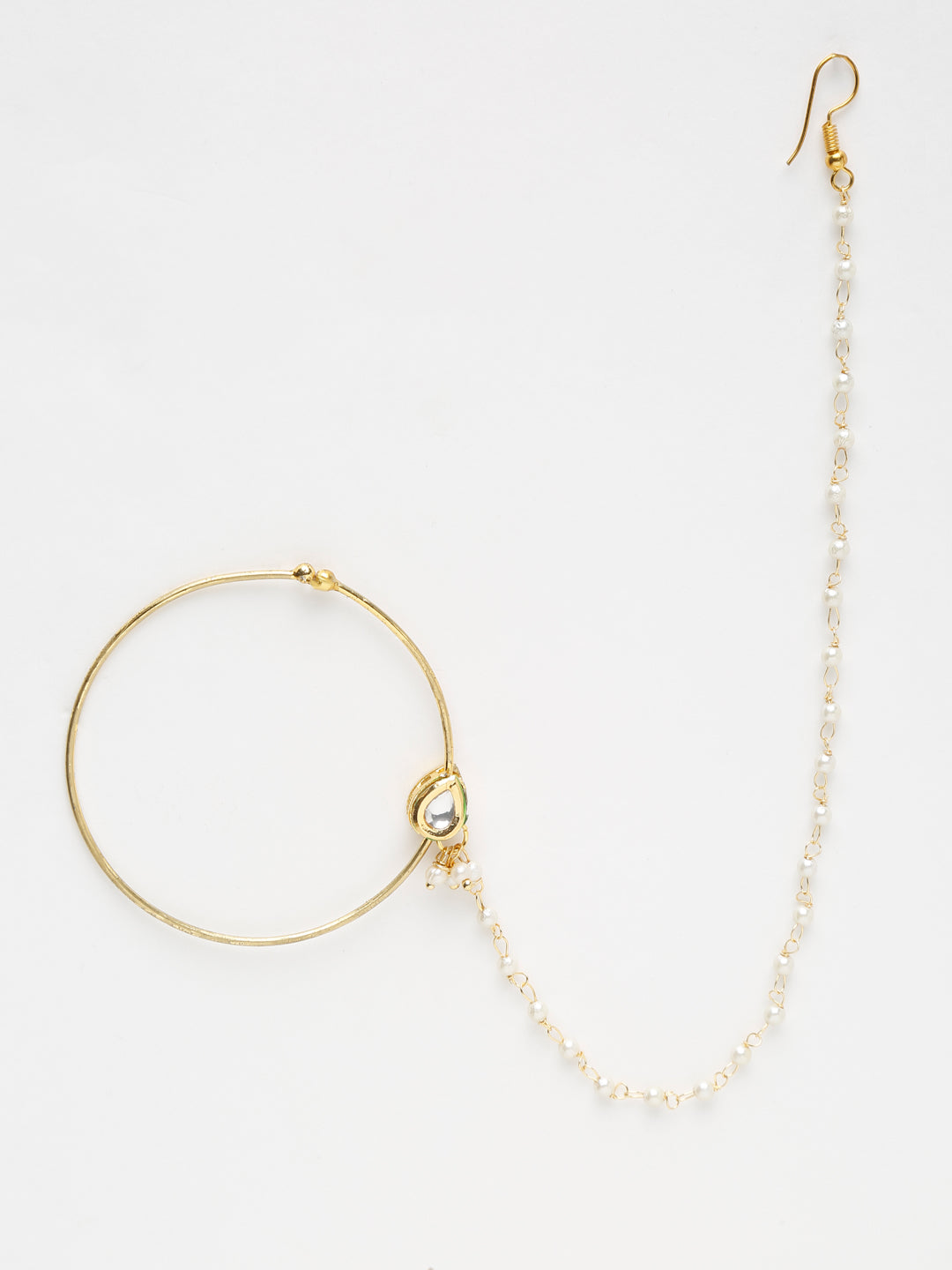 Gold-Polished Tear Drop Kundan Nose Ring - Ruby Raang | Grab2Buy