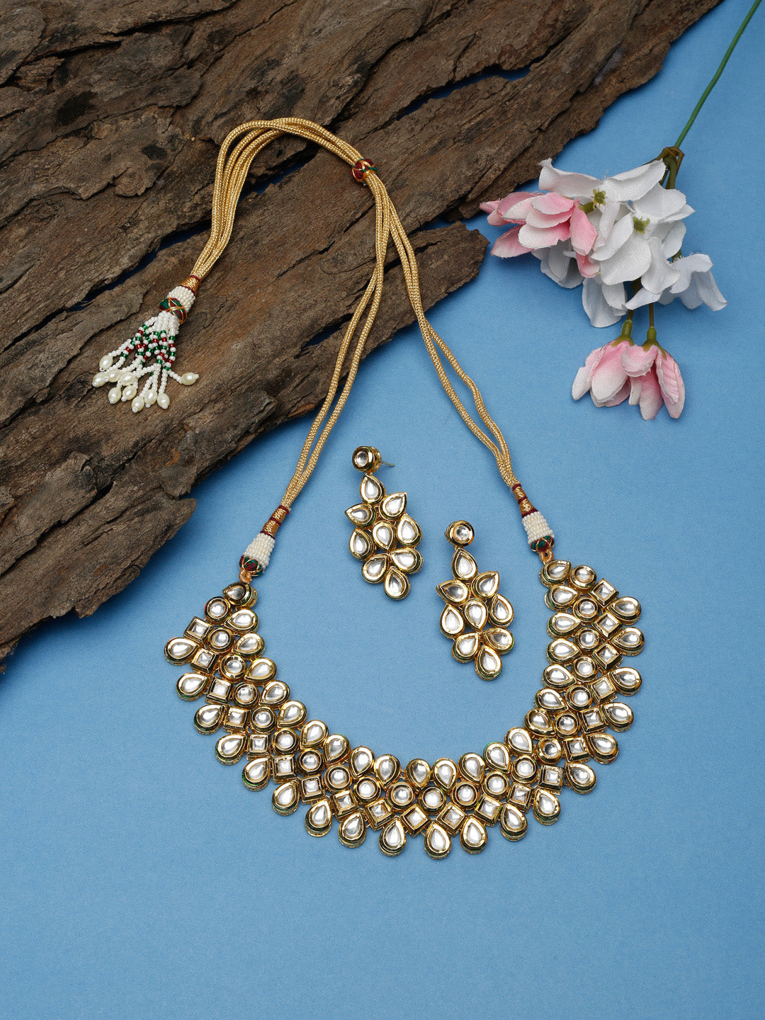 Kundan Neckpiece With Earrings - Ruby Raang | Grab2Buy