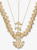 Gold-Polished White Kundan-Studded Beaded Maharani Matha Patti - Ruby Raang | Grab2Buy