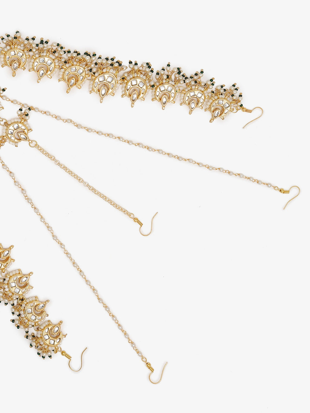 Gold-Polished White Kundan-Studded Beaded Maharani Matha Patti - Ruby Raang | Grab2Buy