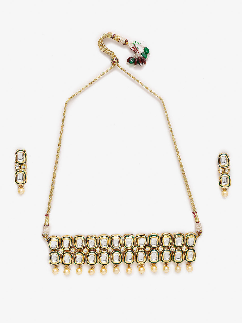White Gold Toned Meenakari Kundan Choker With Earrings - Ruby Raang | Grab2Buy
