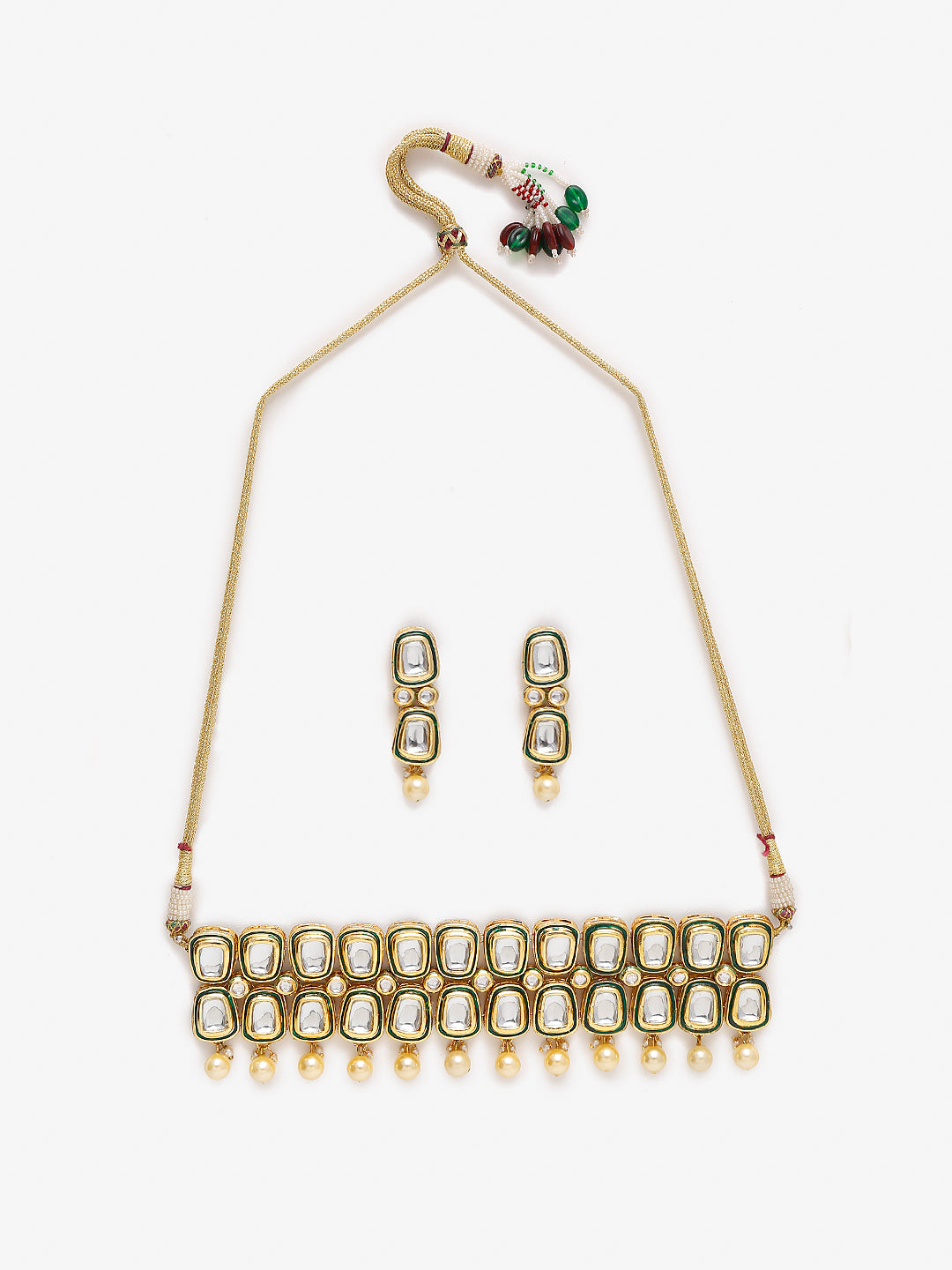 White Gold Toned Meenakari Kundan Choker With Earrings - Ruby Raang | Grab2Buy