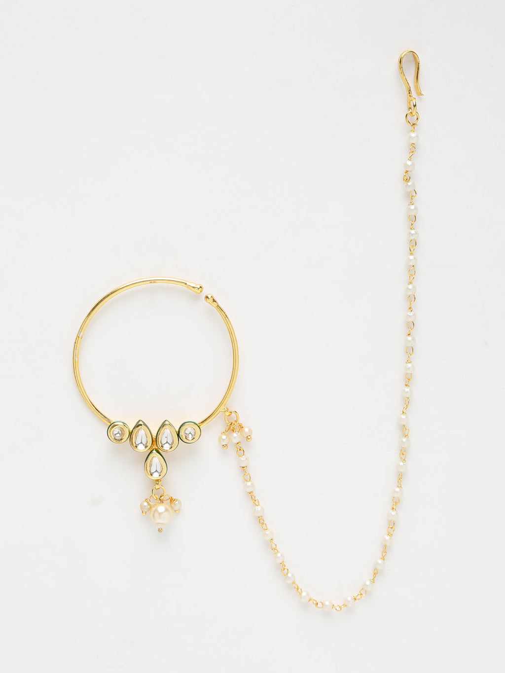 Gold-Polished Kundan Nose Ring - Ruby Raang | Grab2Buy