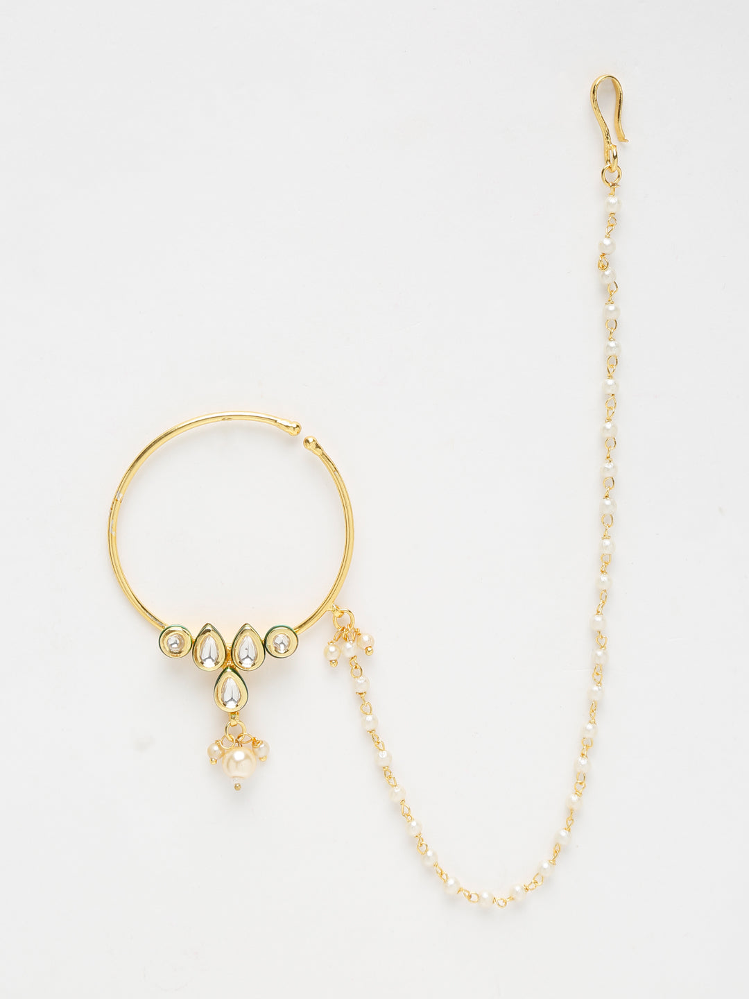 Gold-Polished Kundan Nose Ring - Ruby Raang | Grab2Buy