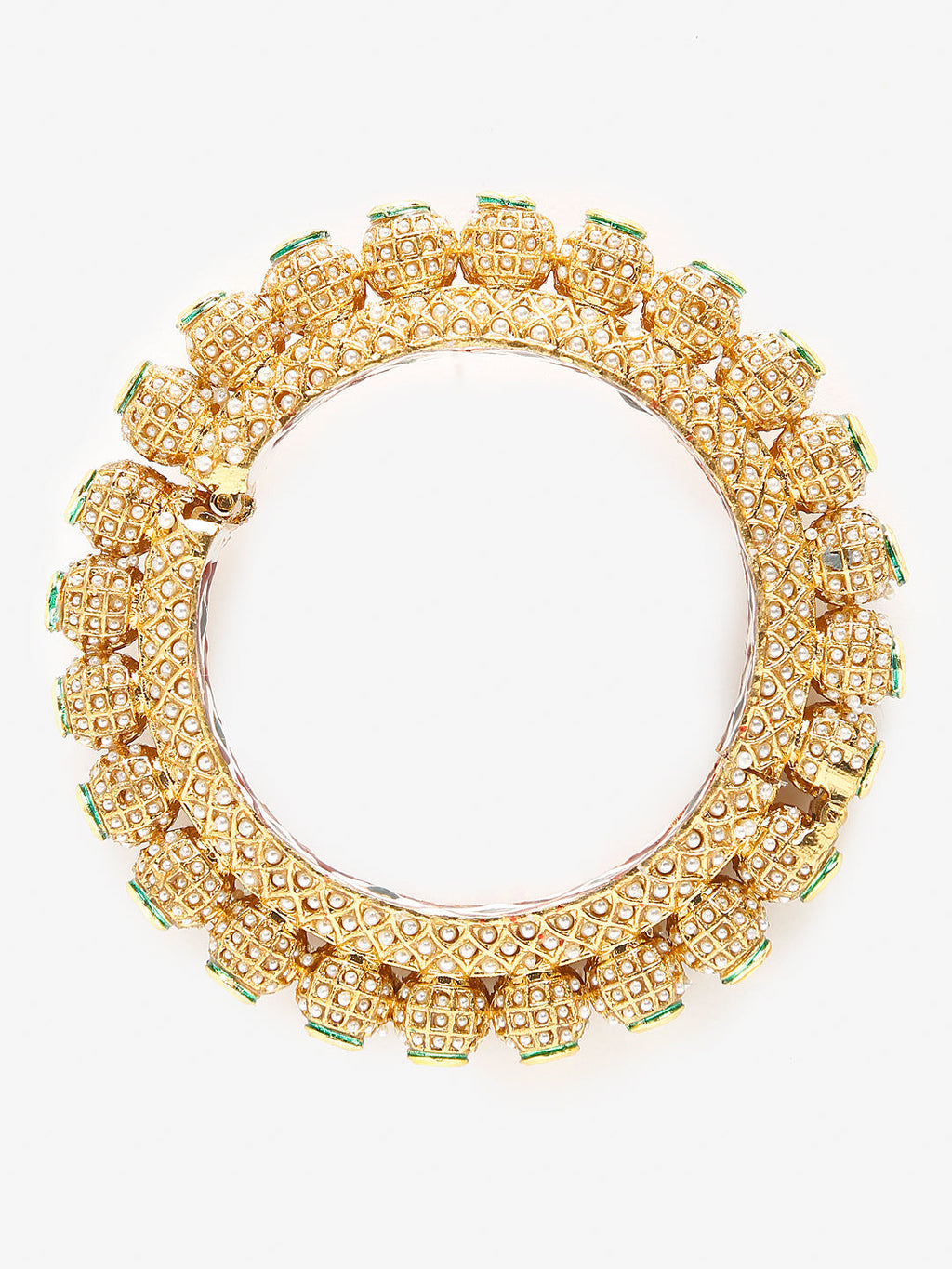 Gold-Polished White Pearl Studded Beaded Bangle - Ruby Raang | Grab2Buy