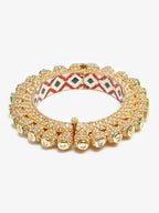 Gold-Polished White Pearl Studded Beaded Bangle - Ruby Raang | Grab2Buy