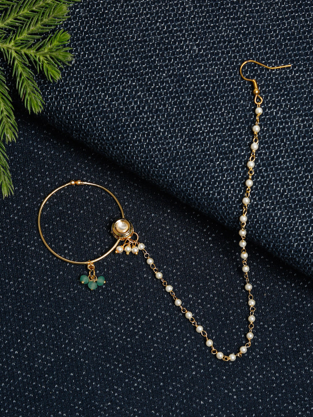 Gold-Polished Kundan Nose Ring - Ruby Raang | Grab2Buy