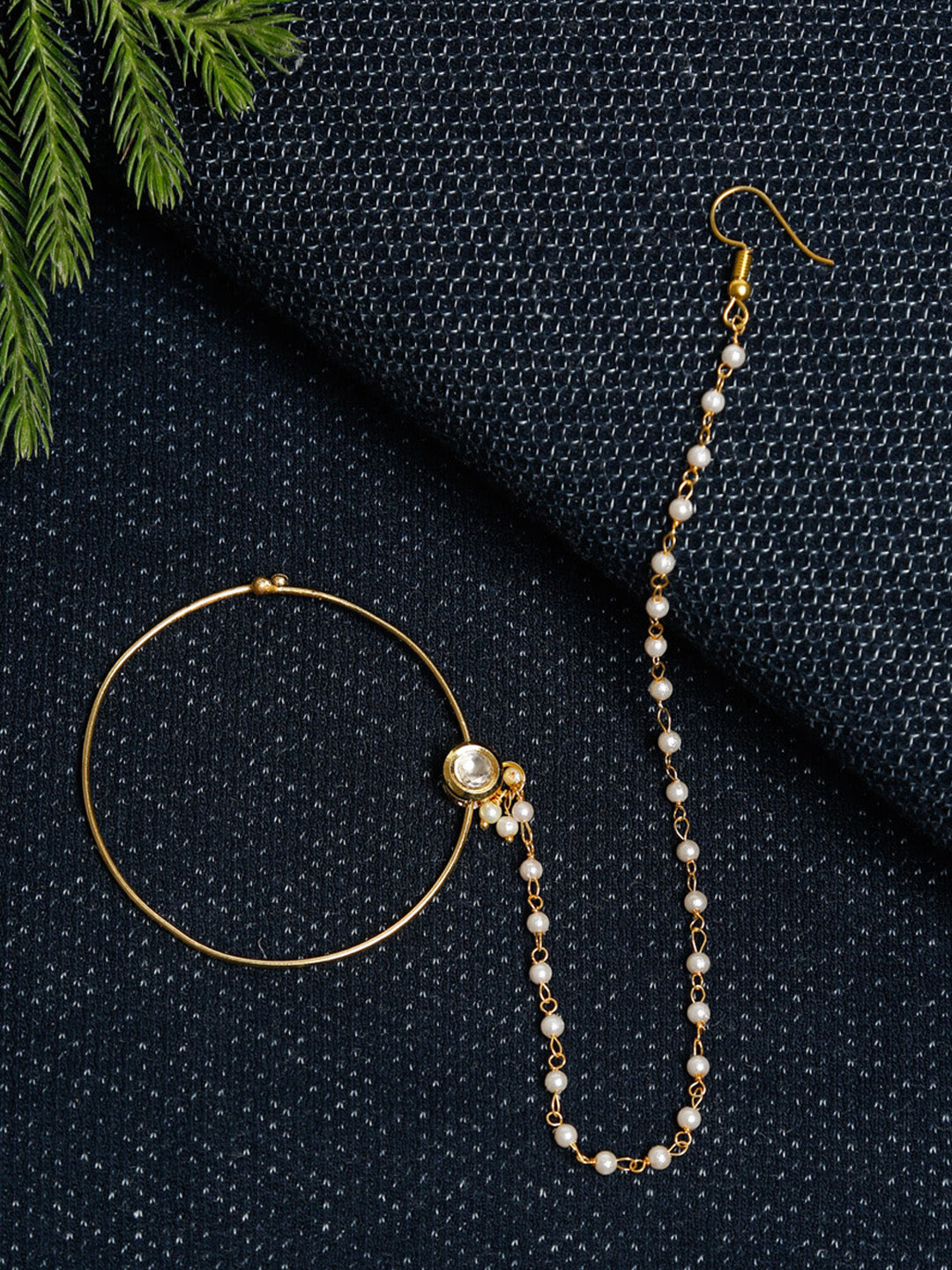 Gold-Polished Kundan Nose Ring - Ruby Raang | Grab2Buy