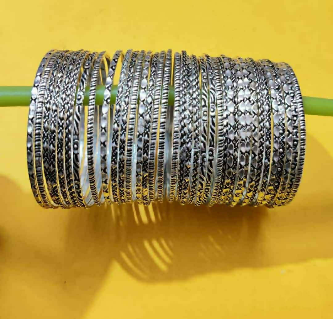 Mominos Fashion Trendy Oxidised Silver Plated Bangles | Grab2Buy