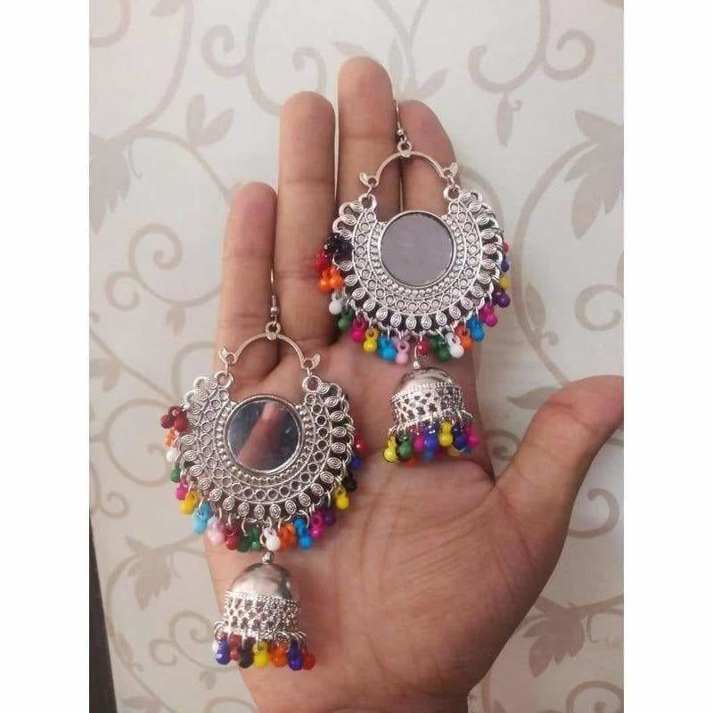 MS Fashion India Multi Color Alloy Drops And Mirror Hanging Jhumka Chandbali Earrings | Grab2Buy