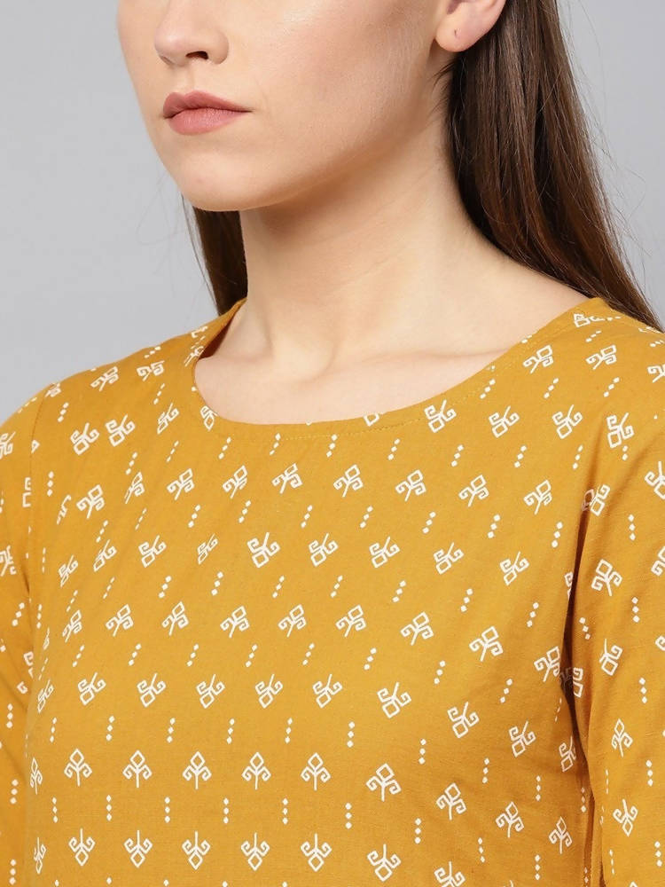 Yufta Women Mustard Yellow & Off-White Block Print Kurta with Trouser | Grab2Buy