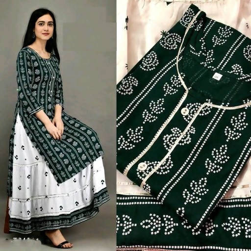 Vamika Green Rayon Gota Patti work Kurti With Skirt Suit | Grab2Buy