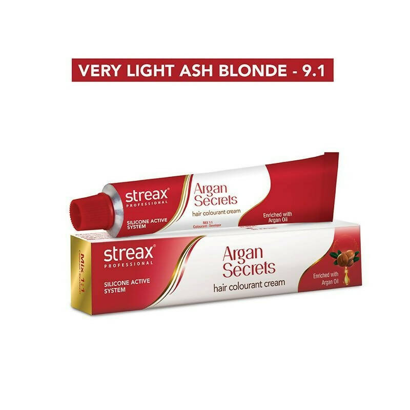 Streax Professional Argan Secrets Hair Colourant Cream - Very Light Ash Blonde 9.1 | Grab2Buy