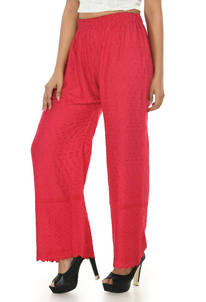 Mominos Fashion Moeza Reyon Cotton Magenta Color Chikan Work Palazzo | Grab2Buy