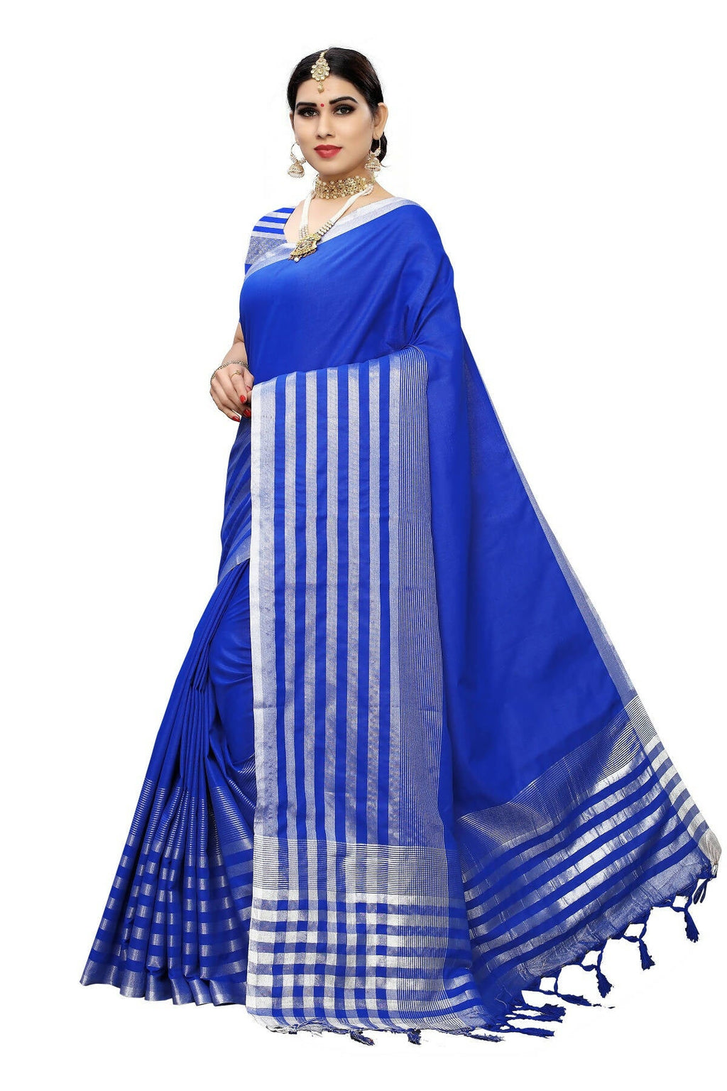 Vamika Blue Cotton Silk Weaving Saree (Twitter Royal Blue) | Grab2Buy
