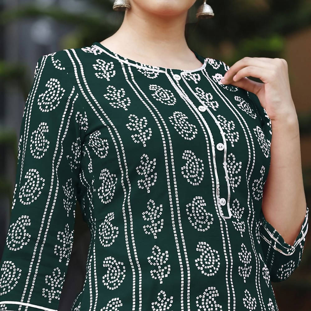 Vamika Green Rayon Gota Patti work Kurti With Skirt Suit | Grab2Buy