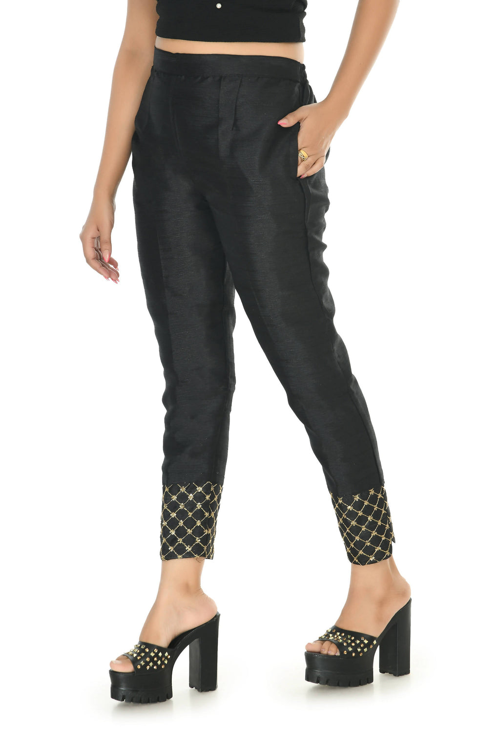 Mominos Fashion Moeza Silk Black Color Pant | Grab2Buy