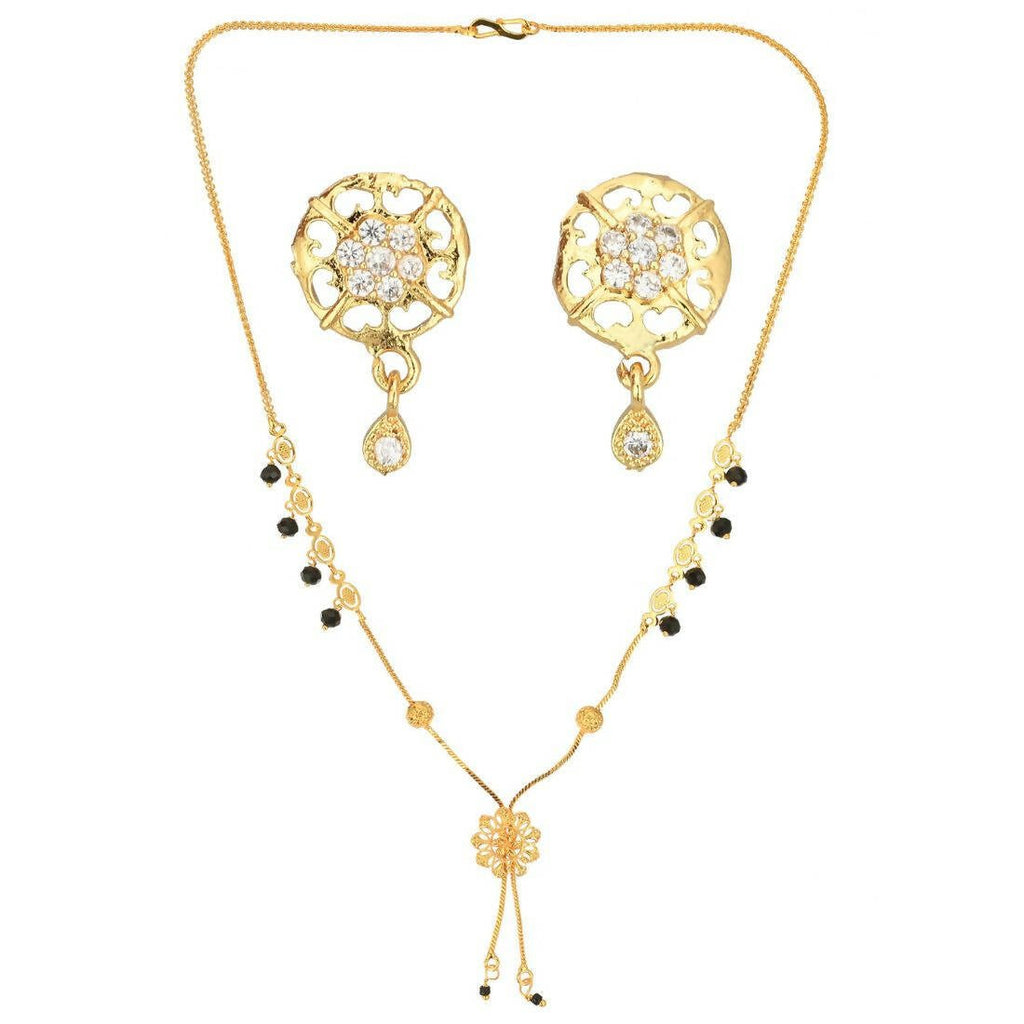 AanyaCentric Gold-Polished Short Mangalsutra Set with Earrings | Grab2Buy