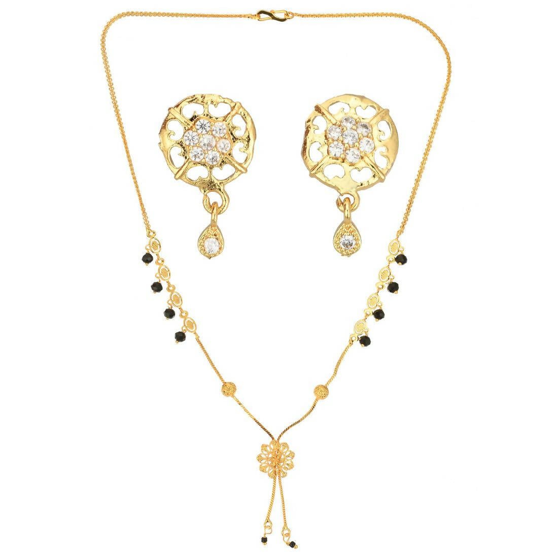 AanyaCentric Gold-Polished Short Mangalsutra Set with Earrings | Grab2Buy
