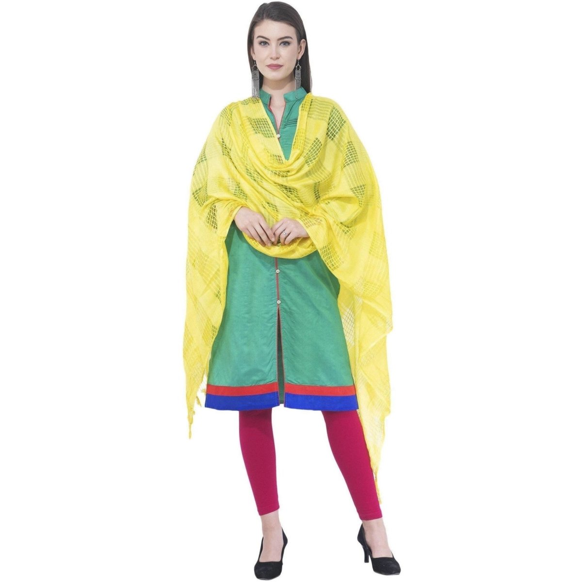 A R Silk Lemon Color Window Square Cotton Dupattas and Chunnis | Grab2Buy