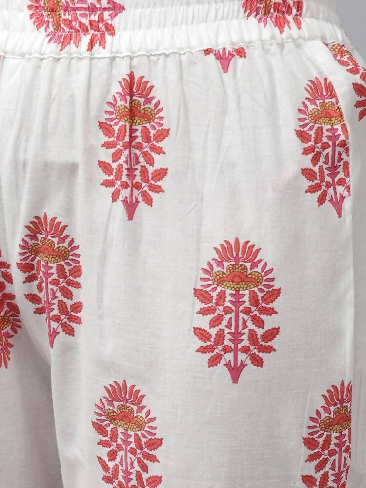 Yufta Women Pink & White Ethnic Motifs Printed Mirror Work Kurta with Palazzo & Dupatta | Grab2Buy