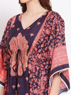 Myshka Women's Multi Printed Cotton 3/4 Sleeve V Neck Casual Kaftan Dress | Grab2Buy
