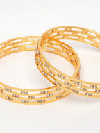 NVR Women's Set of 2 Gold-Polished Cubic Zirconia Stone Studded Bangles