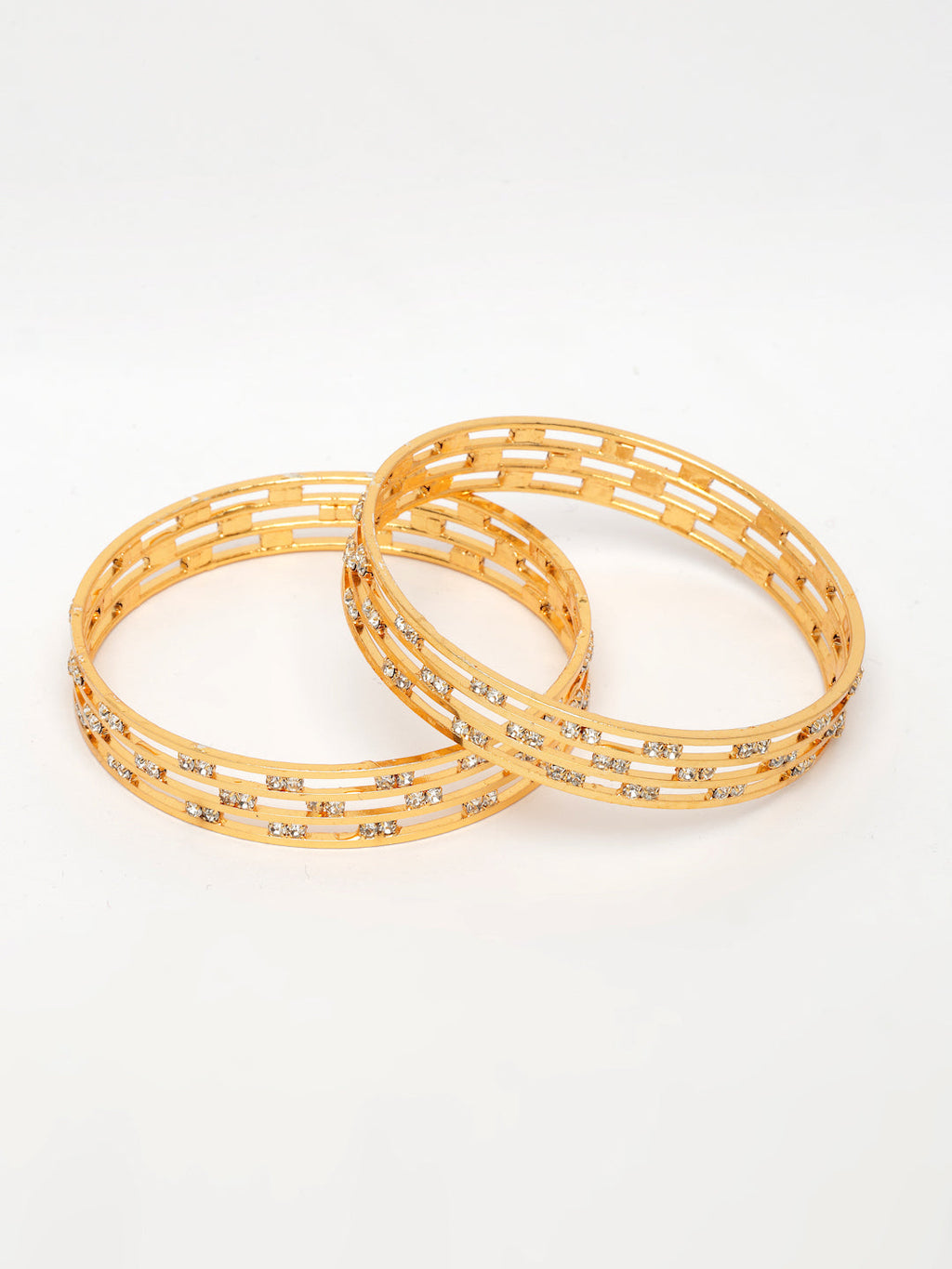 NVR Women's Set of 2 Gold-Polished Cubic Zirconia Stone Studded Bangles