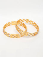 NVR Women's Set of 2 Gold-Polished Cubic Zirconia Stone Studded Bangles