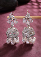 NVR Wome's Silver-Plated AD- Studded Jhumki Earrings | Grab2Buy