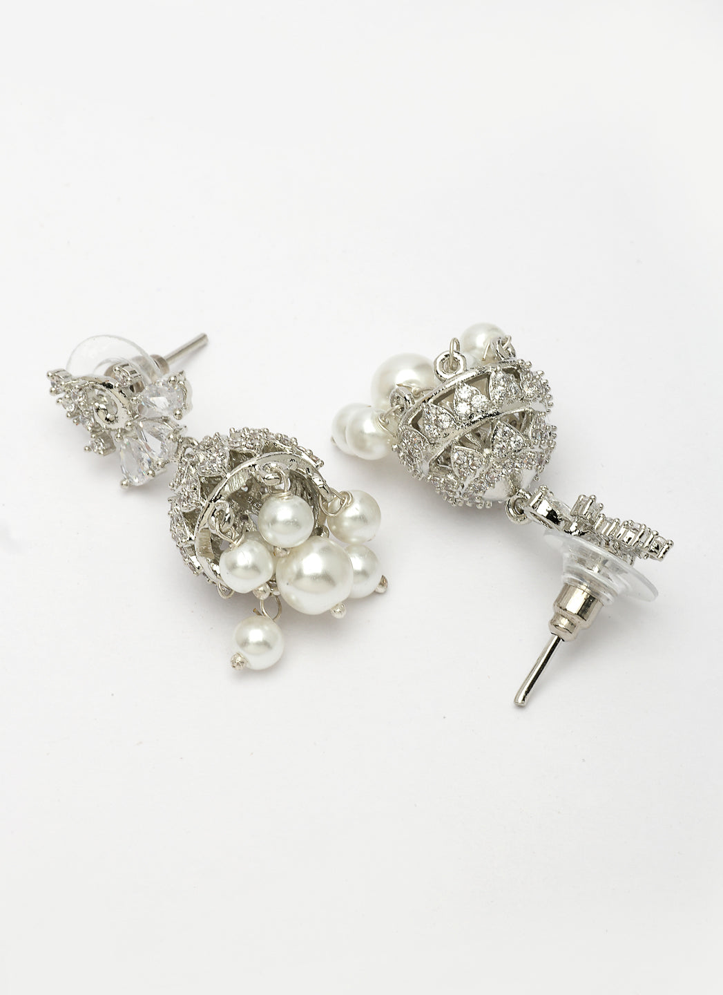 NVR Wome's Silver-Plated AD- Studded Jhumki Earrings | Grab2Buy