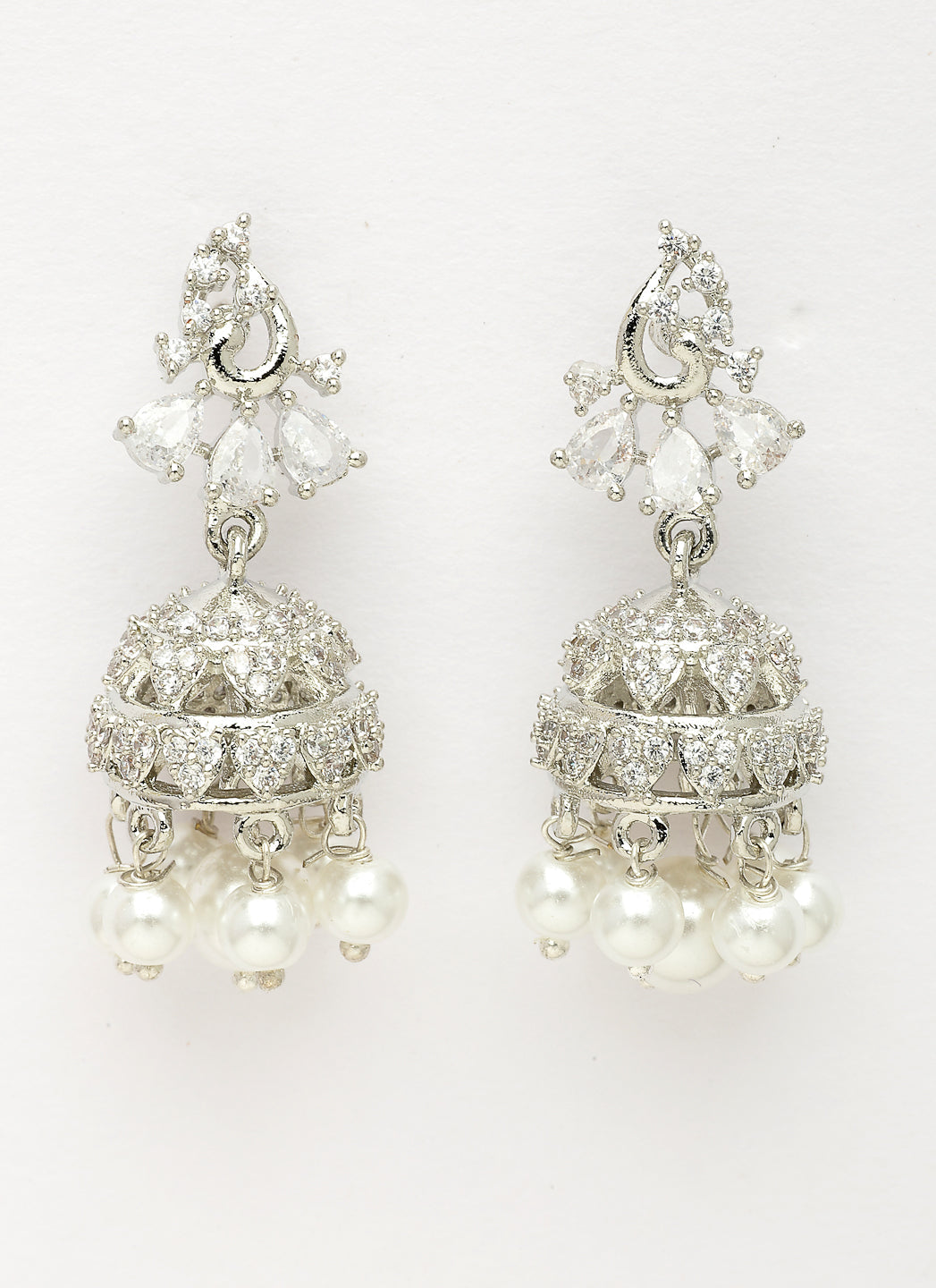 NVR Wome's Silver-Plated AD- Studded Jhumki Earrings | Grab2Buy