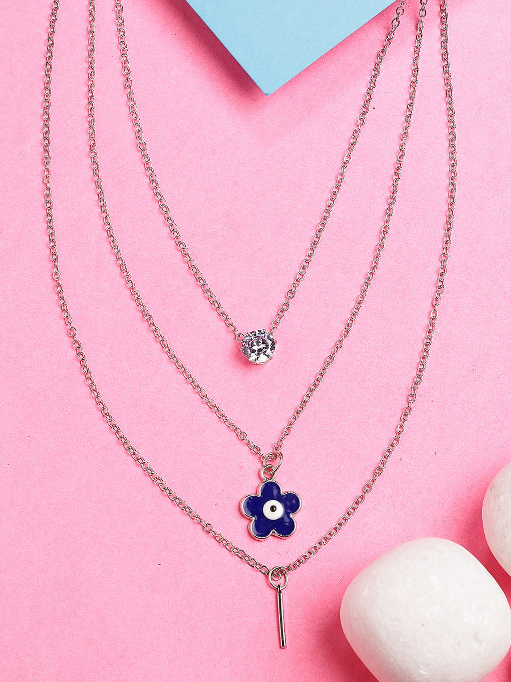 NVR Women's Silver-Toned Artificial Stones Floral Layered Chain | Grab2Buy