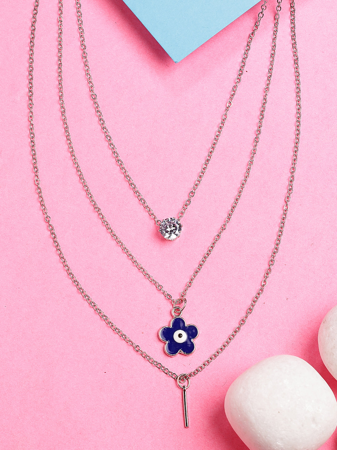 NVR Women's Silver-Toned Artificial Stones Floral Layered Chain | Grab2Buy