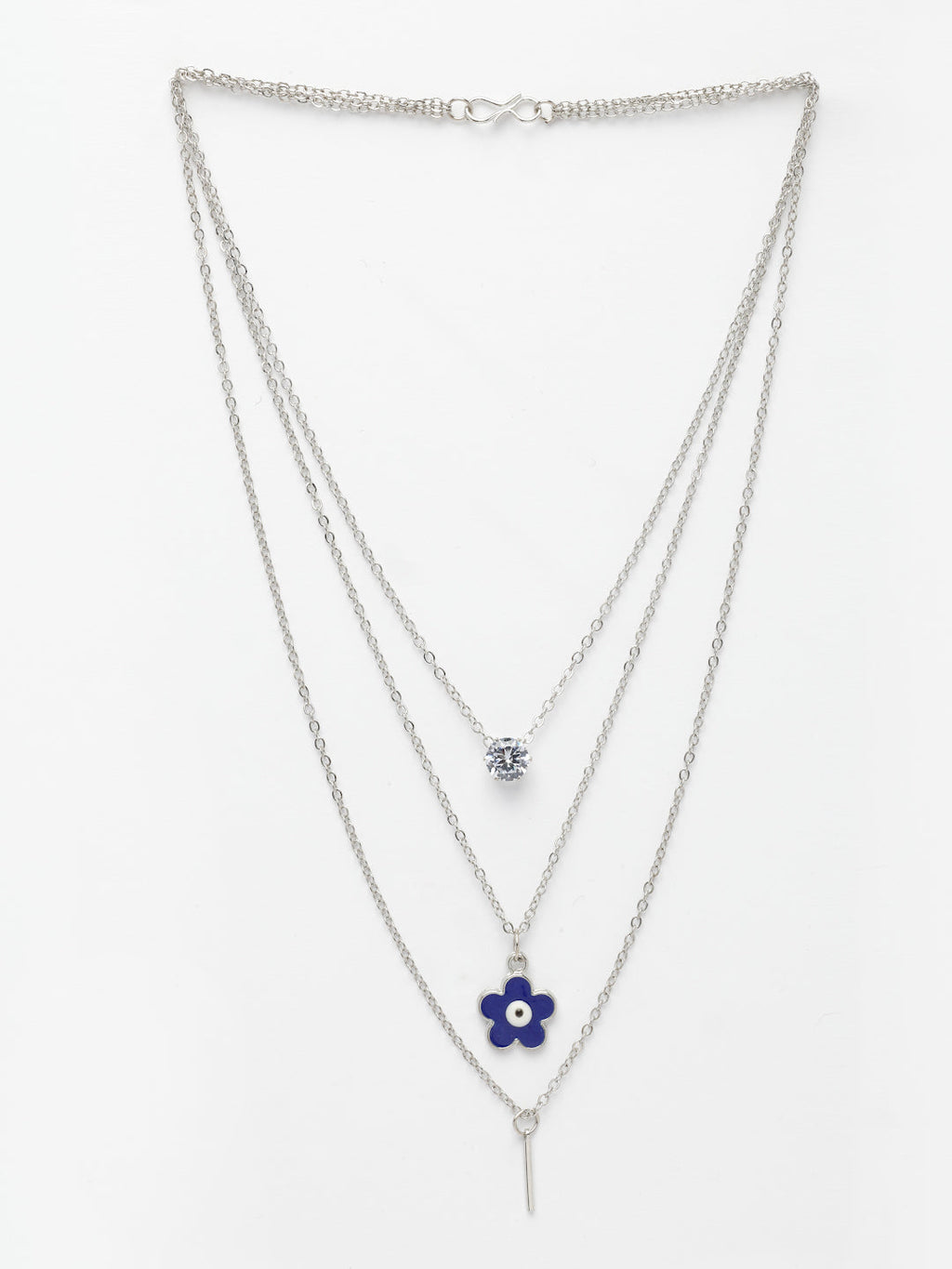 NVR Women's Silver-Toned Artificial Stones Floral Layered Chain | Grab2Buy