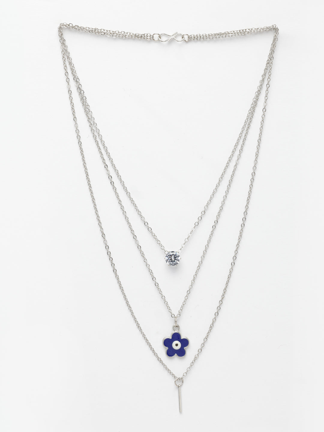 NVR Women's Silver-Toned Artificial Stones Floral Layered Chain | Grab2Buy