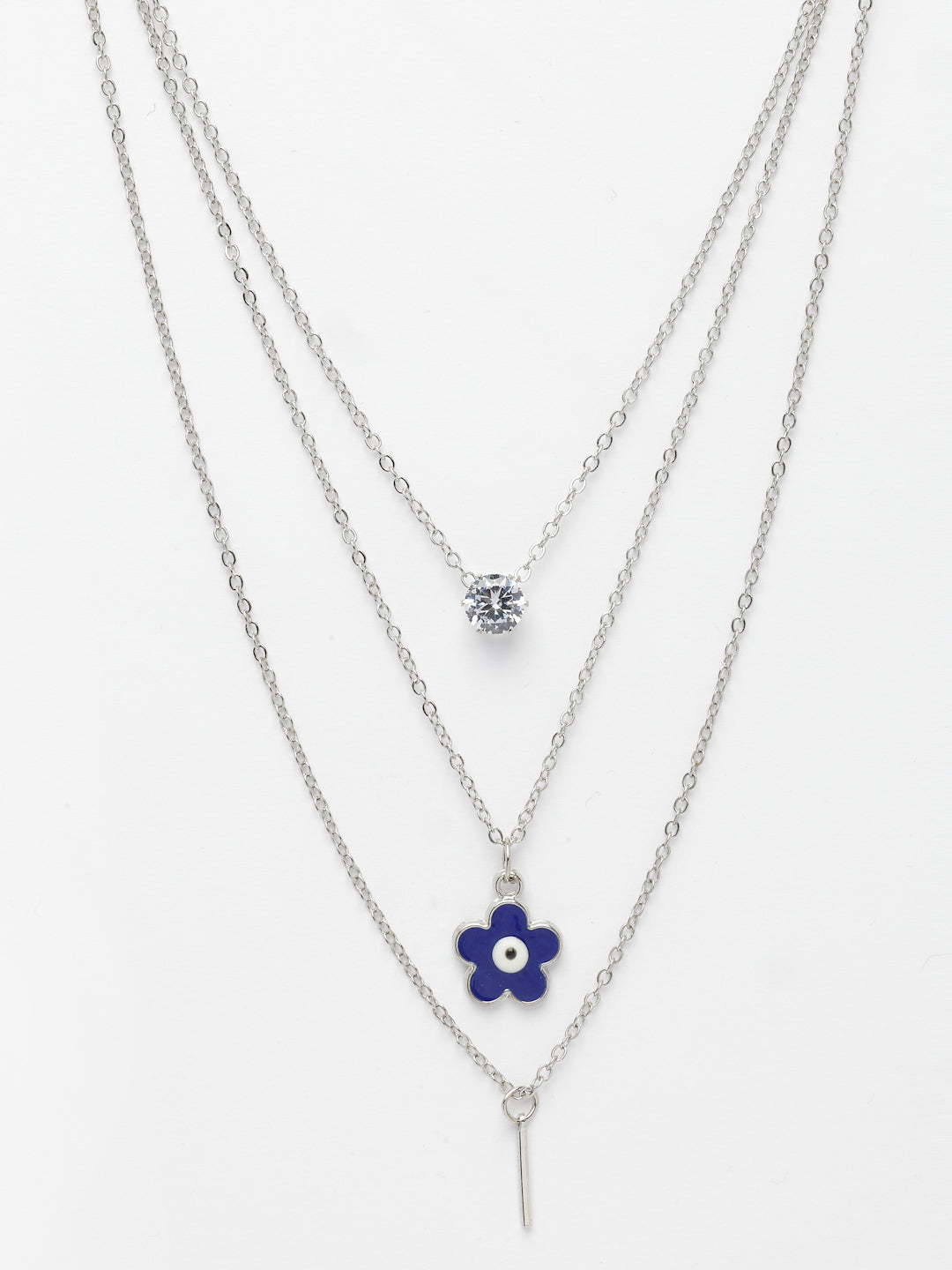 NVR Women's Silver-Toned Artificial Stones Floral Layered Chain | Grab2Buy