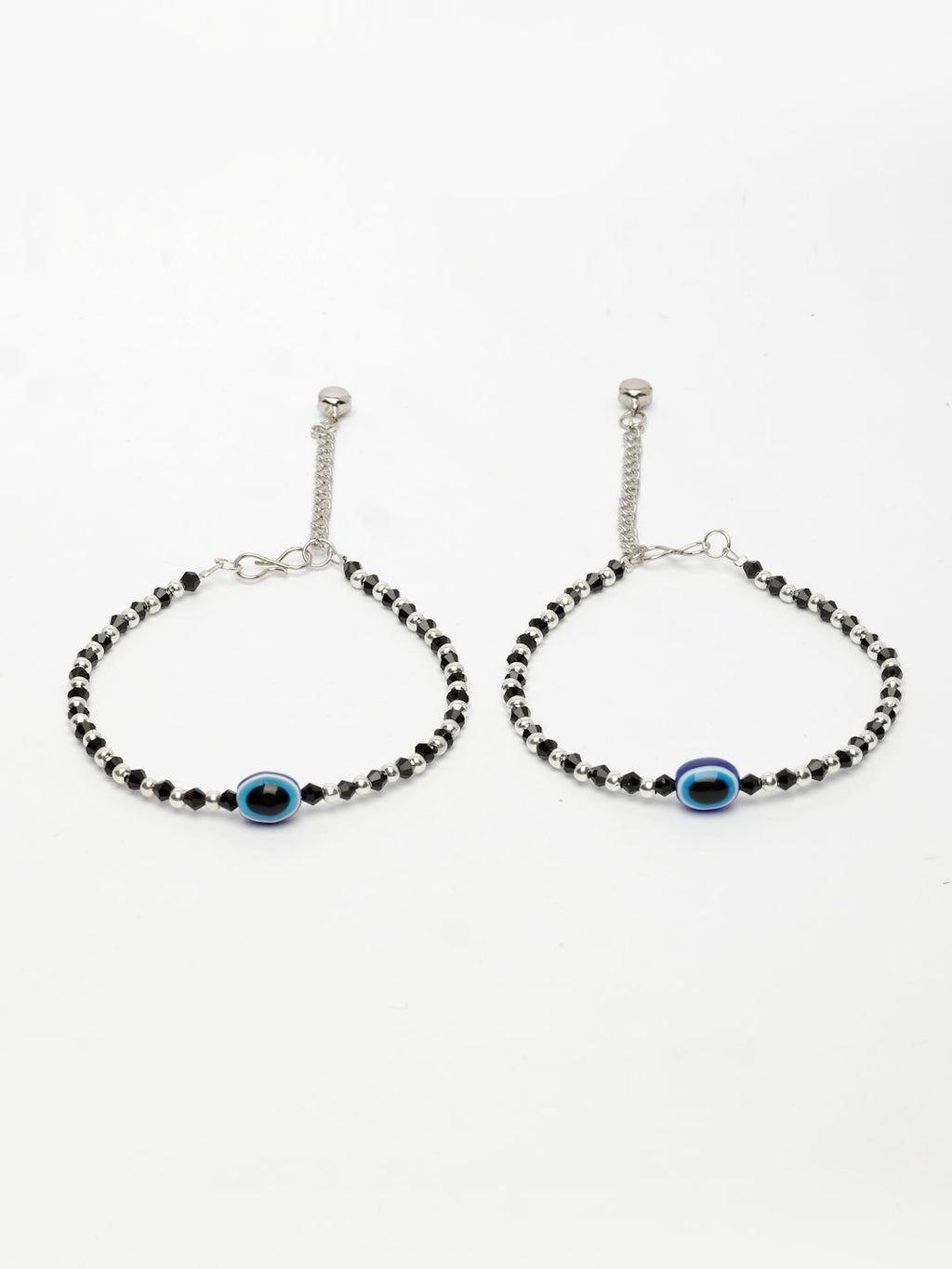 NVR Women's Silver-Plated Evil Eye Artificial Beads Anklet